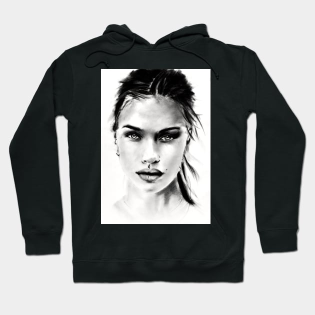 charcoal drawing of a woman Hoodie by stoekenbroek